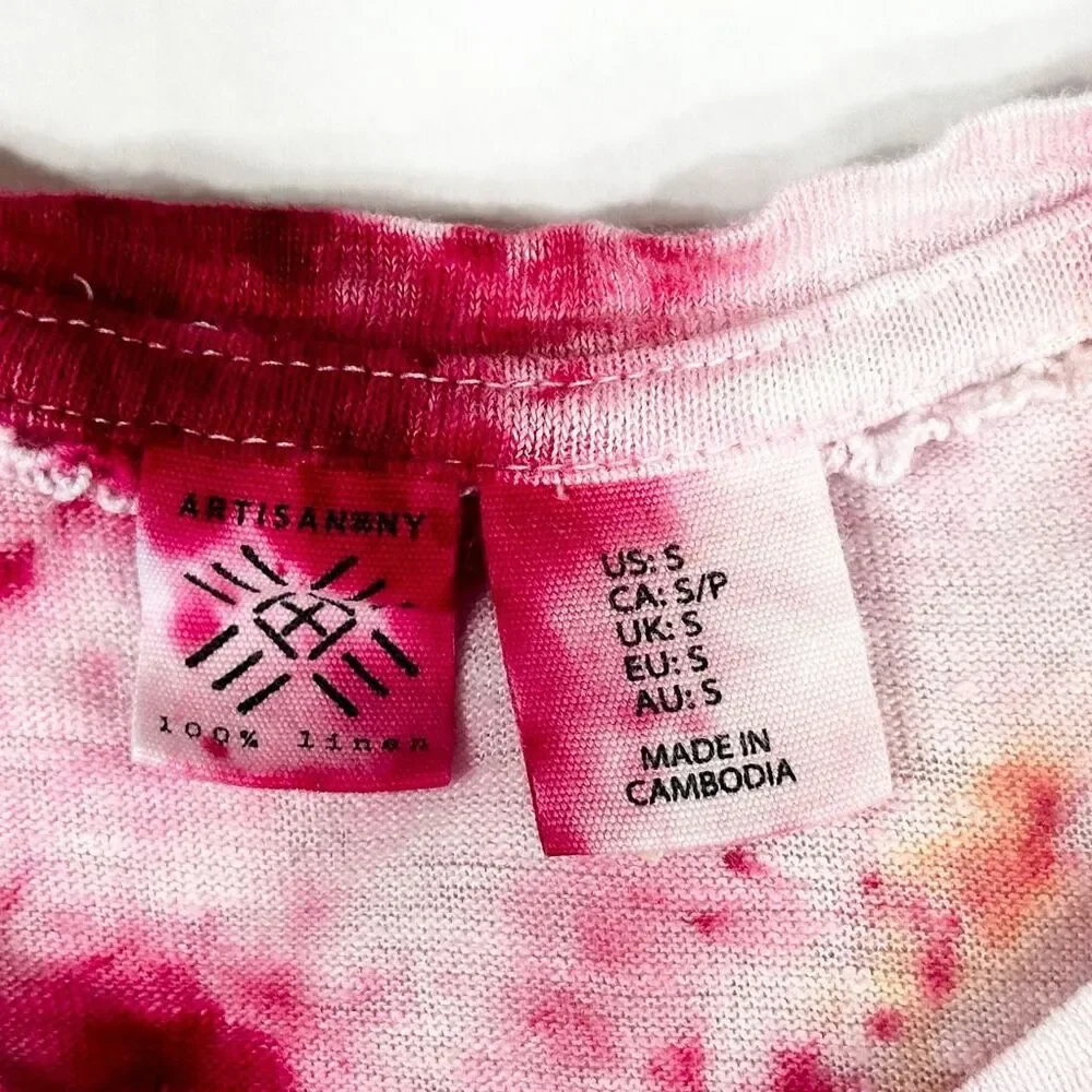 Artisan NY Small Top Everlasting Rose Tie Dye Pink White‎ Linen Handmade 1165 - Picture 11 of 12